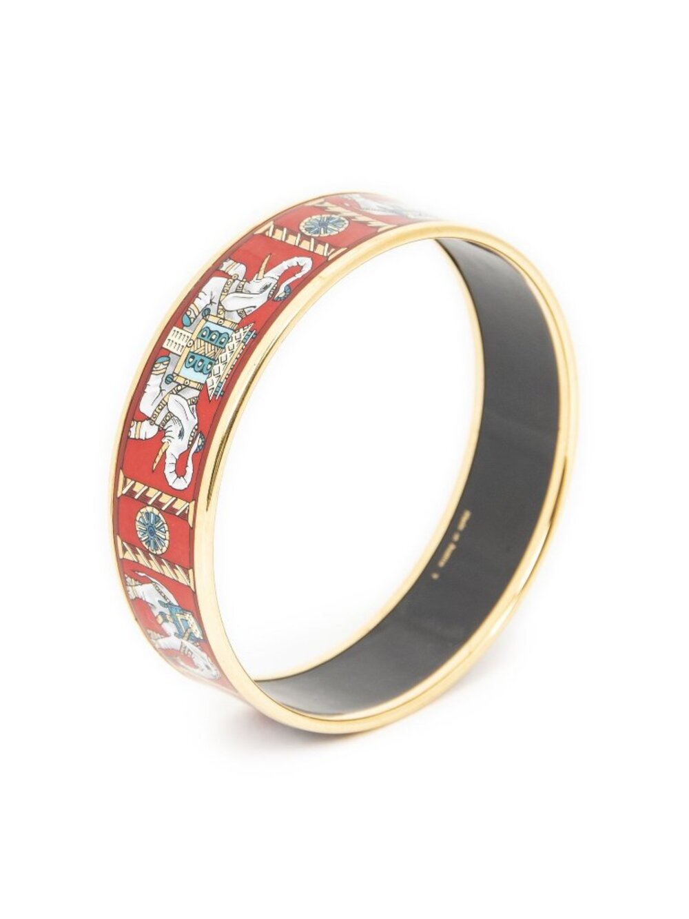 Hermes Enamel Bangle Red Teal Elephant Motif Bracelet